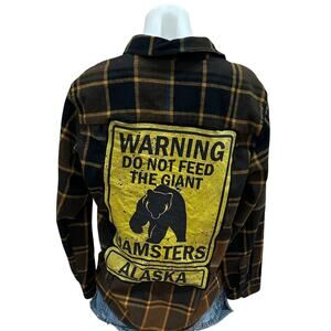 Warning Do Not Feed The Giant Hamsters Grizzly Bear Plaid Flannel Shirt MEDIUM
